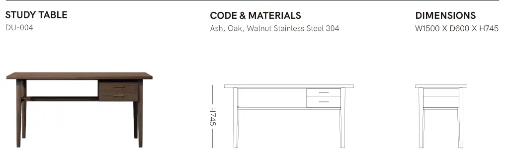 Source specification with model codes, materials, dimensions and drawings: DU-004