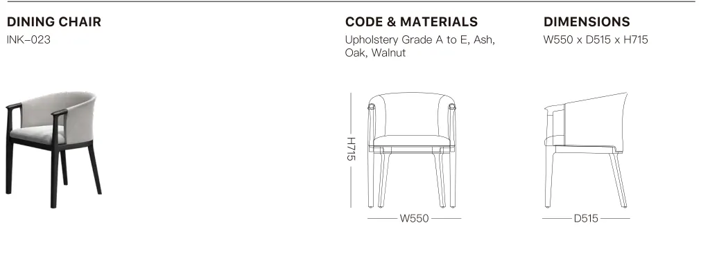 Source specification with model codes, materials, dimensions and drawings: INK-023
