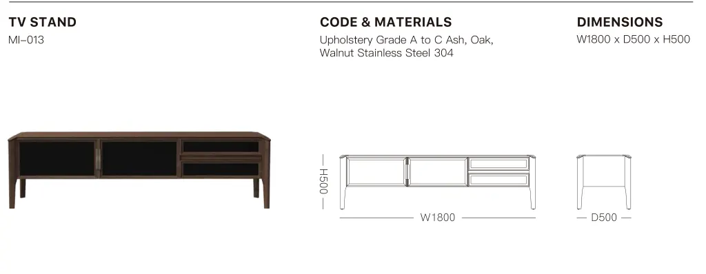 Source specification with model codes, materials, dimensions and drawings: MI-013