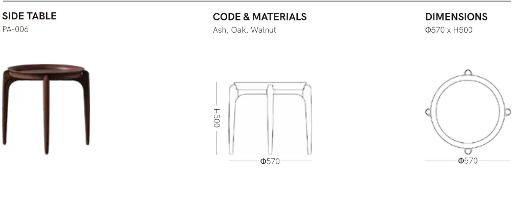 Source specification with model codes, materials, dimensions and drawings: PA-006