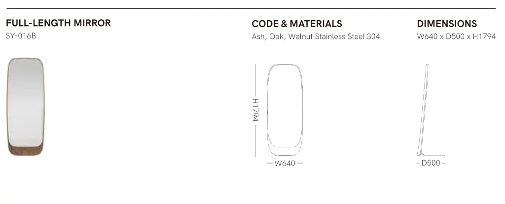 Source specification with model codes, materials, dimensions and drawings: SY-016B
